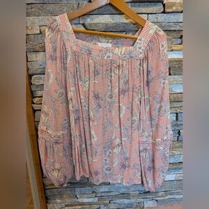 Lauren Conrad Brand, Red/Blue Floral Women's Top, Size L